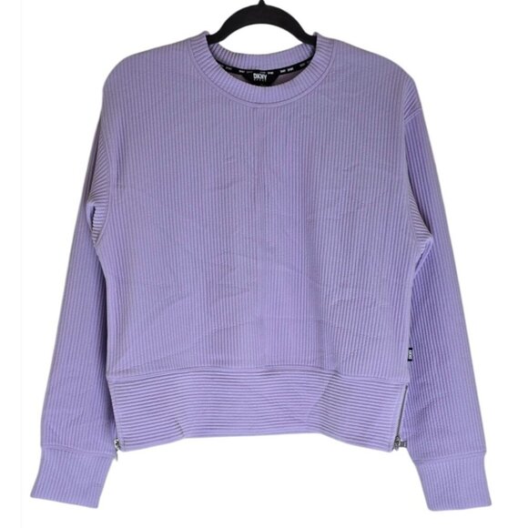 DKNY Sport Lilac Ribbed Long Sleeve Top With Side Zipper Details Size S - Picture 3 of 10
